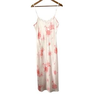 Vintage Floral Pink Lace Trim Satin‎ Slip Nightgown Private Luxury Fairycore